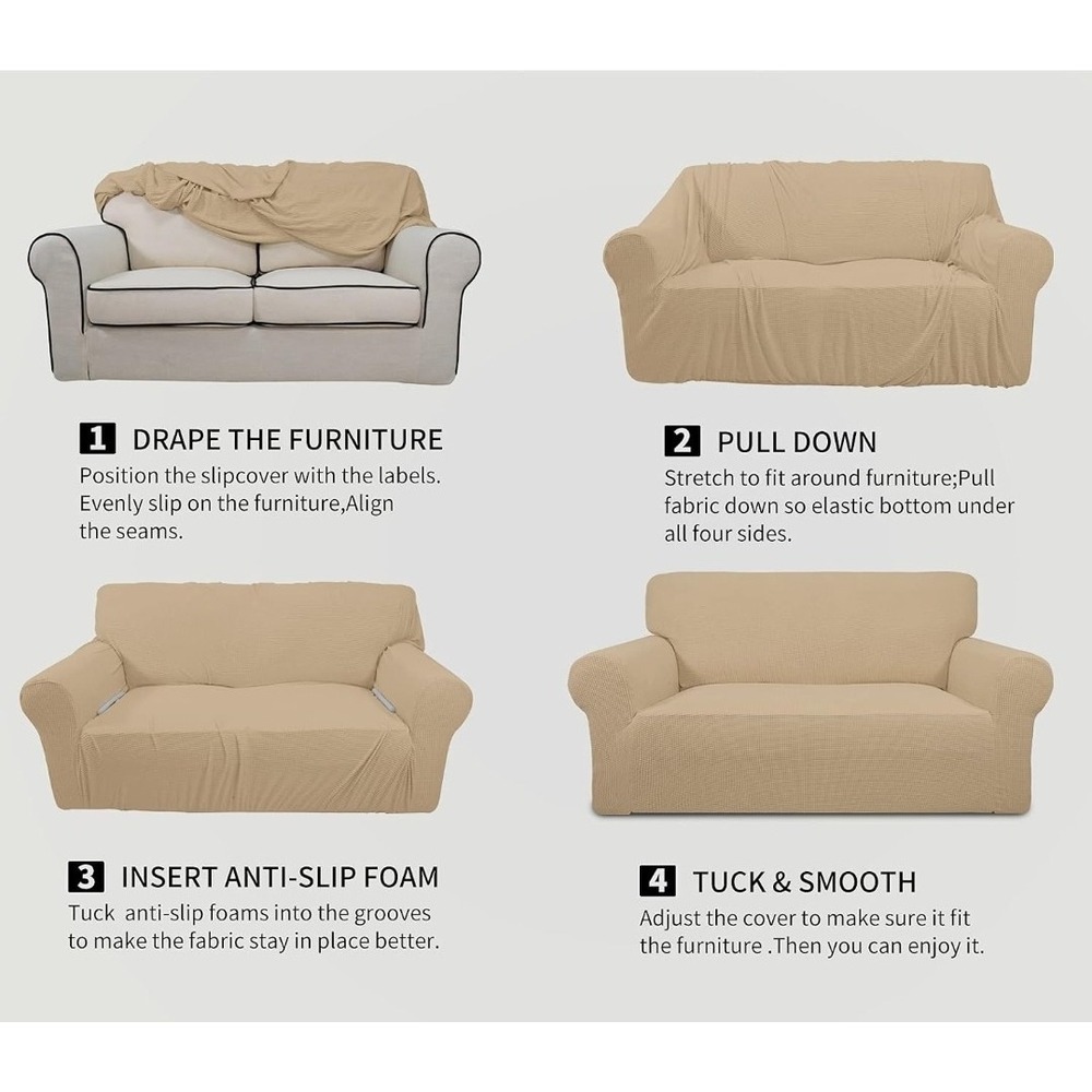 Easy-Going Stretch Slipcover Oversized Sofa Beige Polyester Machine Washable - Picture 6 of 7